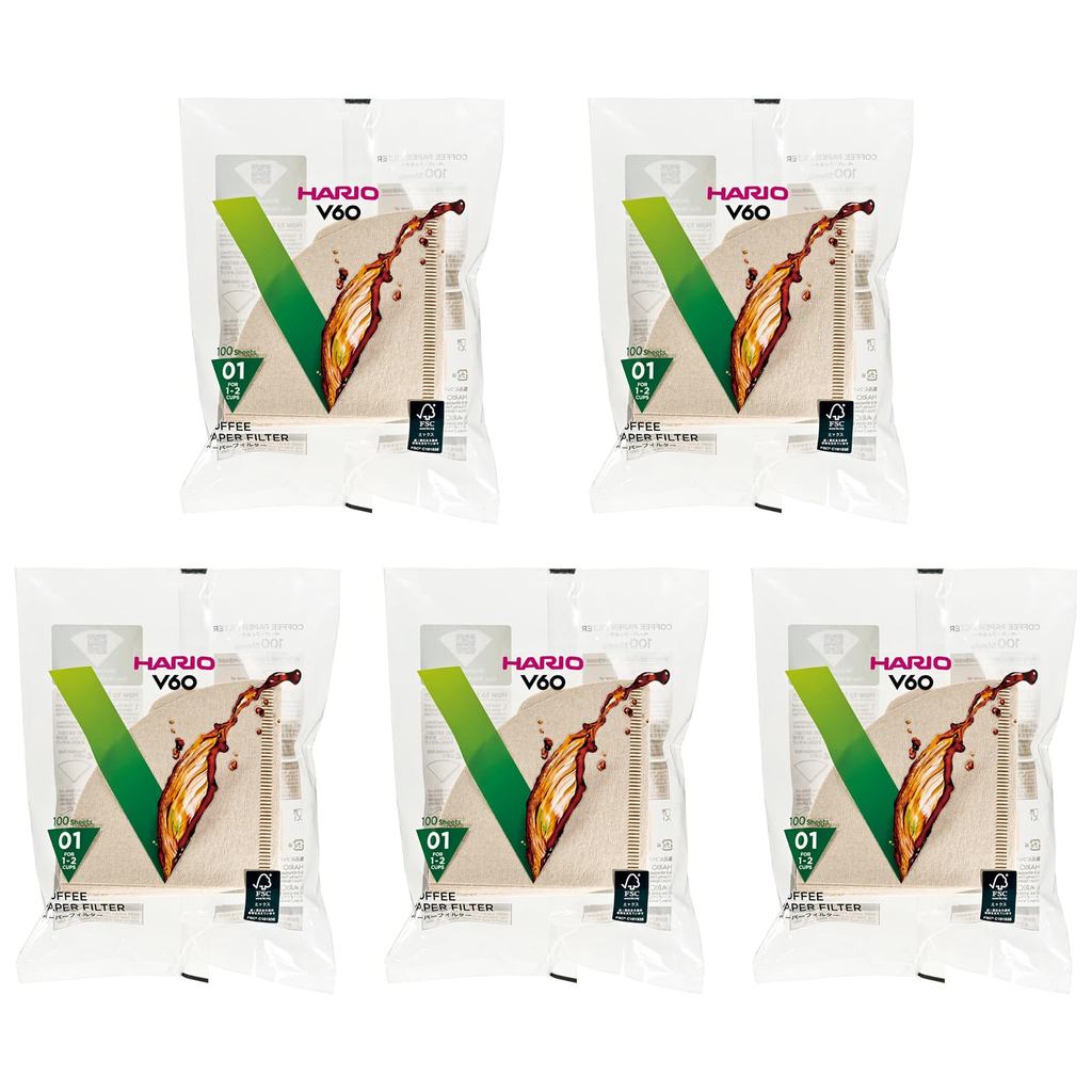 HARIO V60 Paper Filters 01M, for 1–2 Cups, 500 Sheets, Unbleached, VCF-01-100M