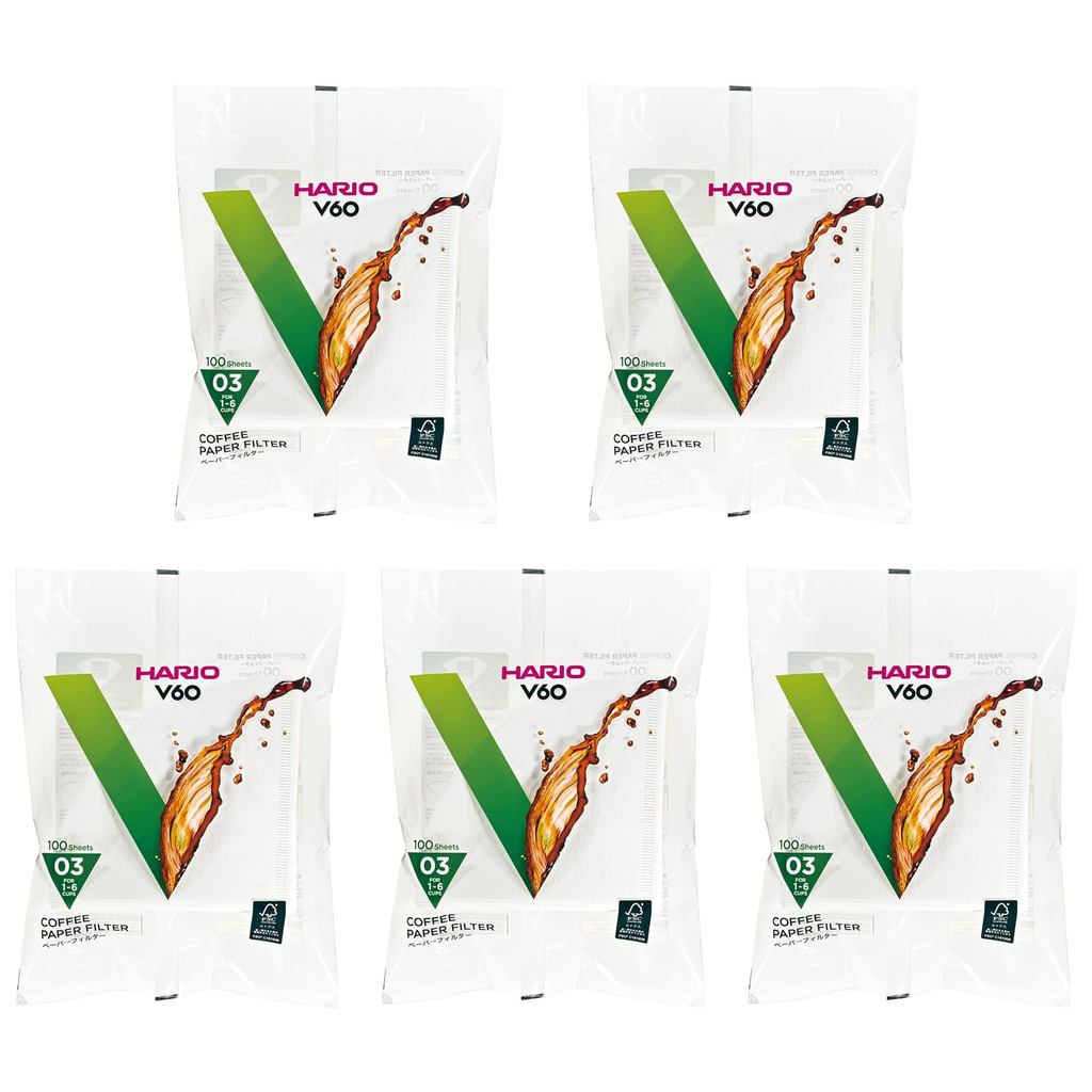 HARIO V60 Paper Filters 03W, for 1–6 Cups, 500 Sheets, White, VCF-03-100W