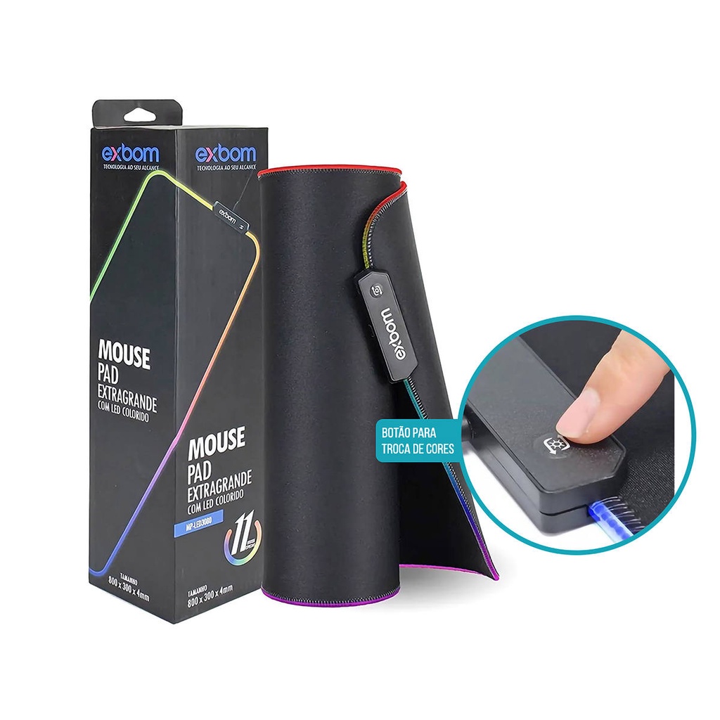 Mouse Pad Gamer Exbom Iluminado led Rgb Grande 80X30CM DIVERSOS MODELOS