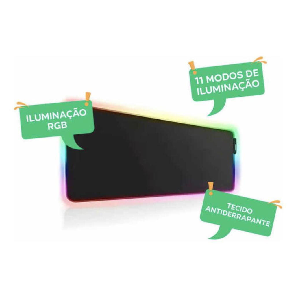 Mouse Pad Gamer Led Rgb Emborrachado 300mm x 800mm x 4mm Preto Jogo Game