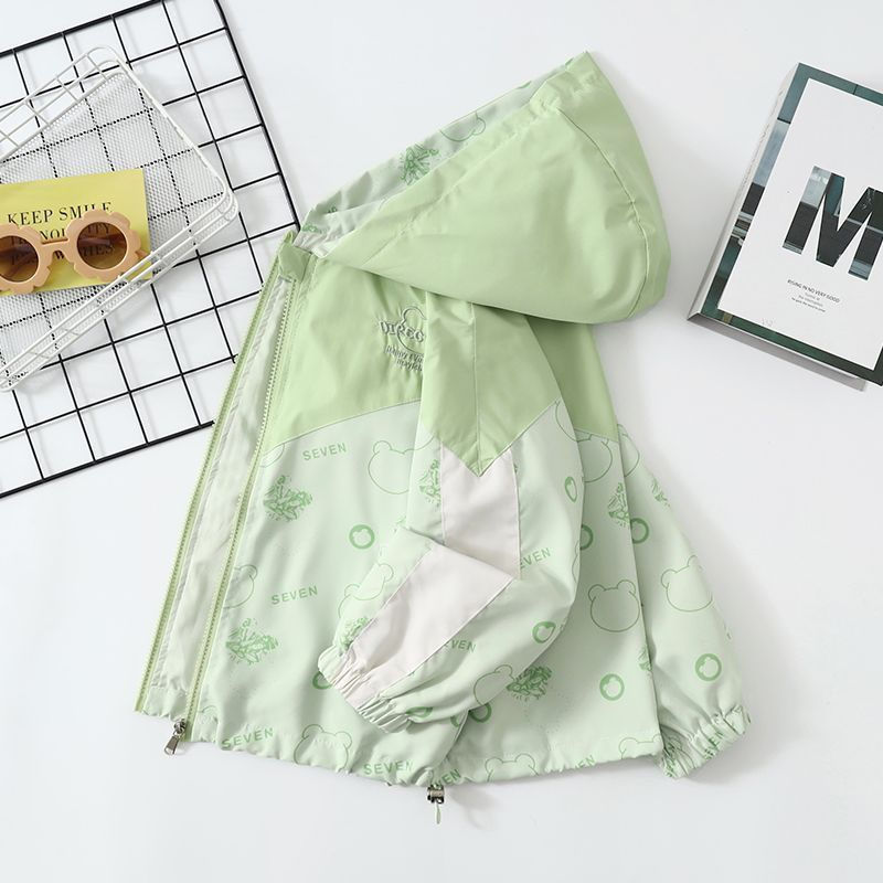 Casacos infantis com estampas completas para a primavera e o outono, jaquetas impermeáveis com capuz, roupa de moda para
