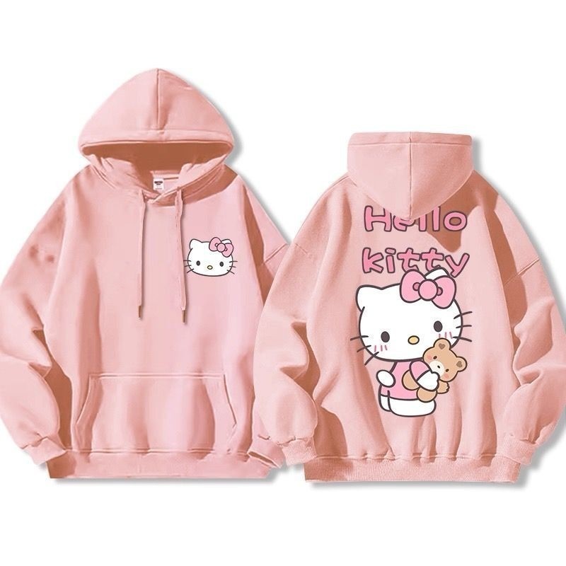 Moletom Canguru Hello Kitty Primavera Outono Bonito Dos Desenhos Animados Casaco Com Capuz Feminino