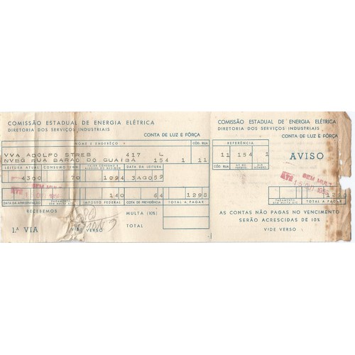 Recibo De Luz - Antigo - 1959 - B97