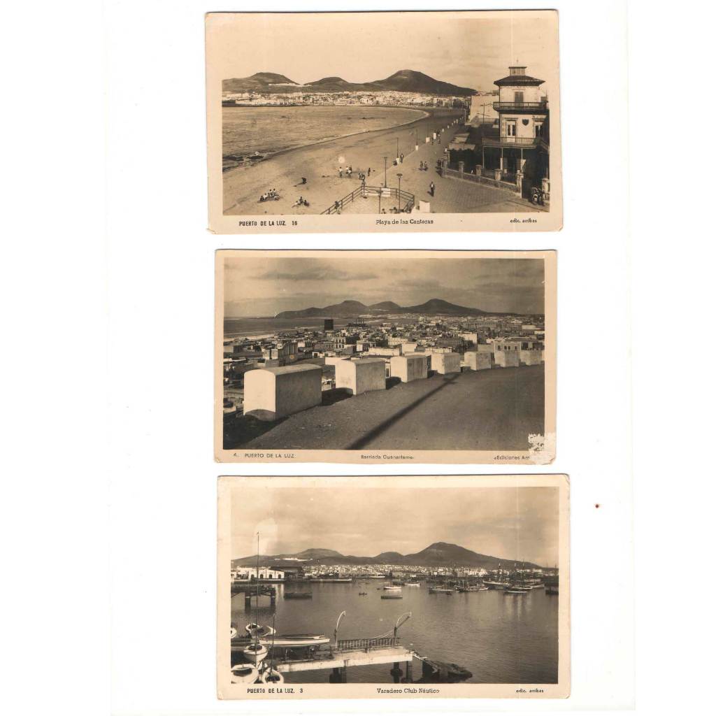 Três cartões postais com o Puerto de La Luz - Ilhas Canárias