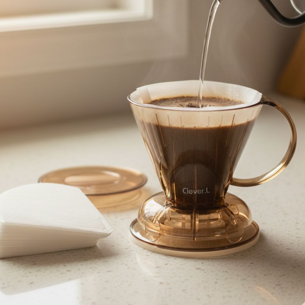 Suporte Coador de Café Clever 500ml Inteligente com Controle de Fluxo Original + 100 Filtros Clever