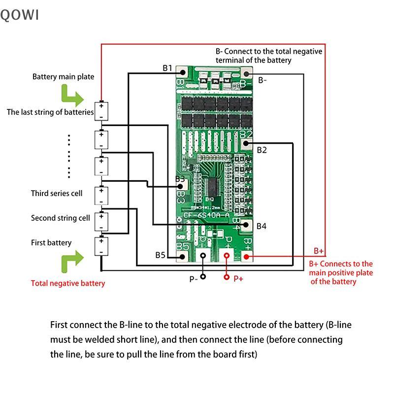 qo 22V 24V 6S 40A 18650 Li-Ion Porotect Placa Iluminação Solar BMS PCB Com Equilíbrio Para Scooter Ebike br