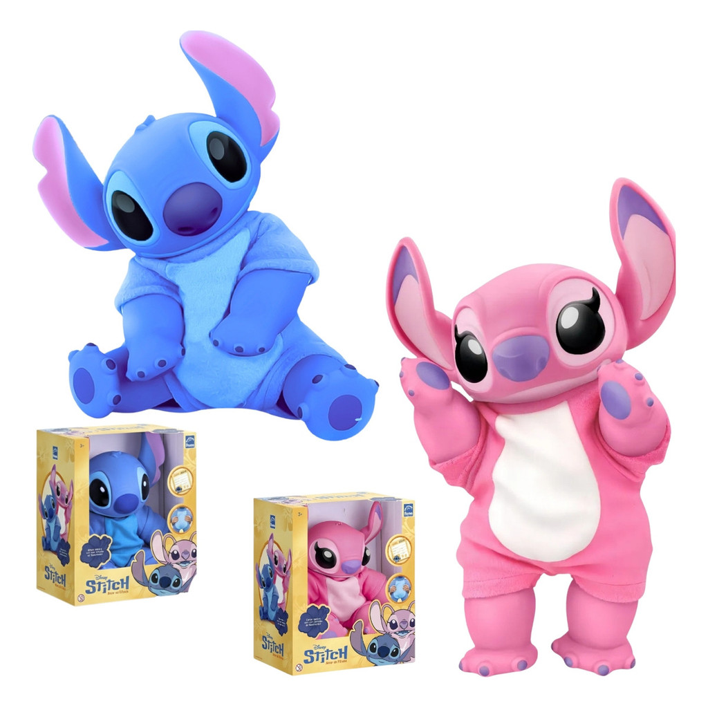 Kit 2 Bonecos Stitch & Angel Disney Infantil Coleção Amor de Filhote Original com Certidão