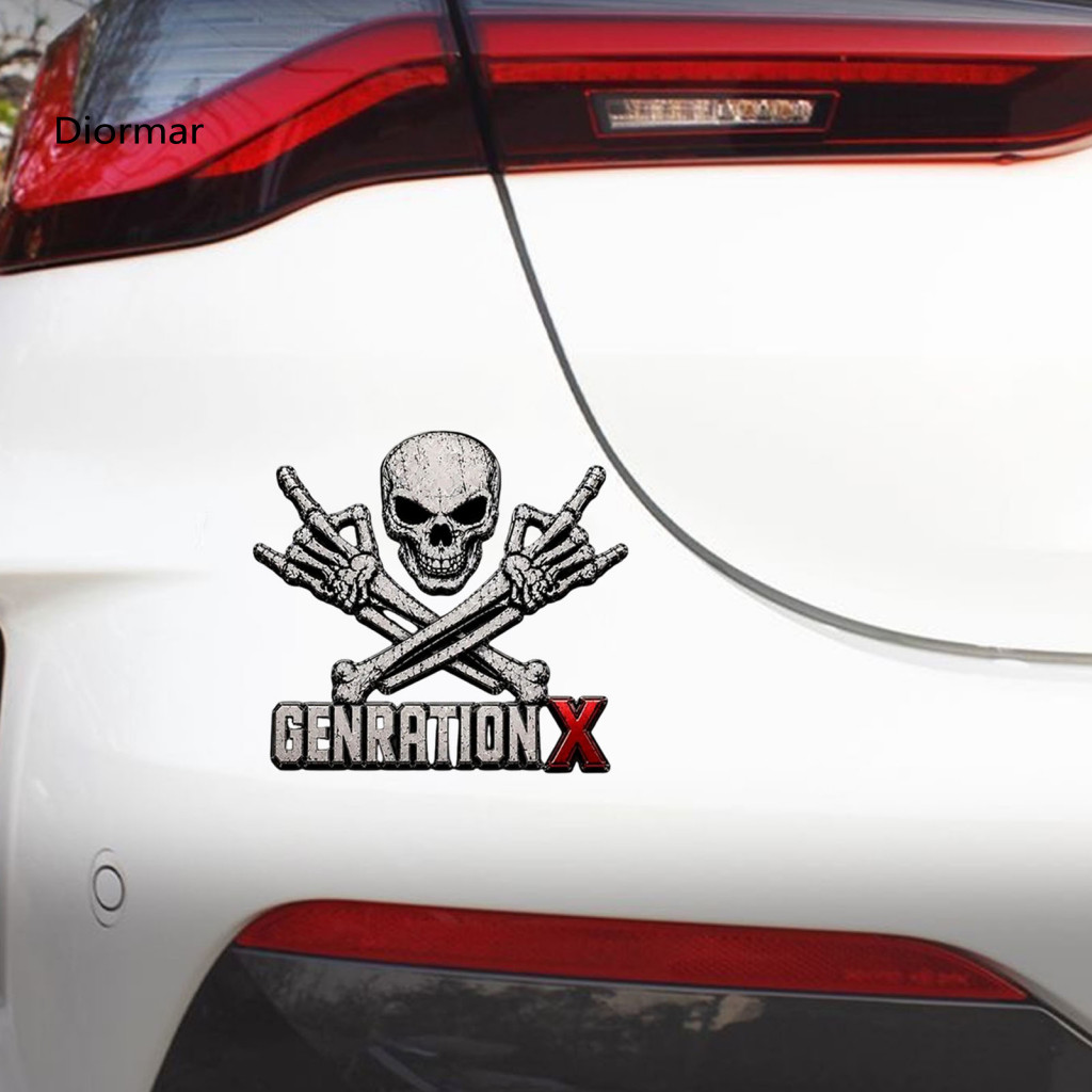 Rock Style Car Decal Metal Emblem Rustic Skull Generation X Badge with Letter Retro for Suv Truck Motorcycle Off-road