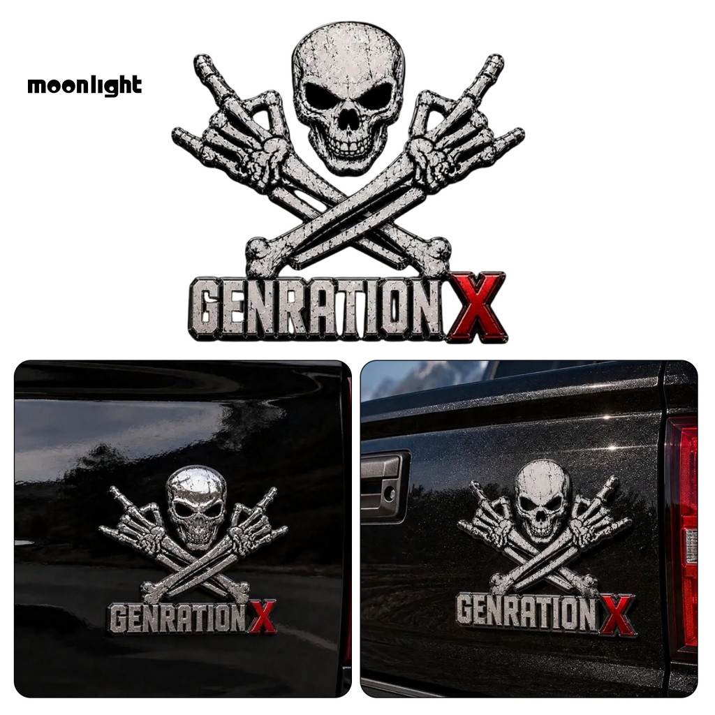 Rustic Metal Skull Car Emblem Generation X Rock Badge with Letter Retro Decal for Suv Truck Motorcycle Off-road Vehicle