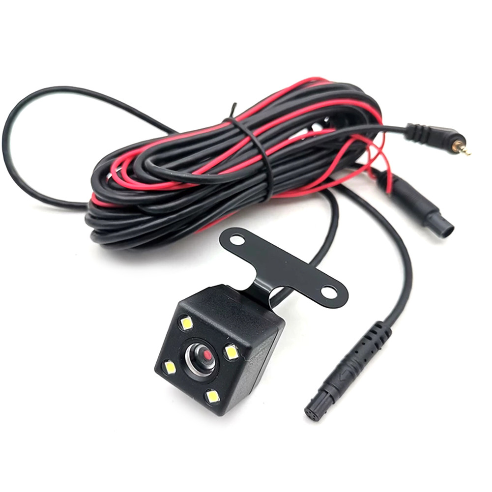 Câmera de Ré Universal para Carro com 4 LEDs Visão Noturna e Cabo de Extensão de 5 Pinos para Dashcam