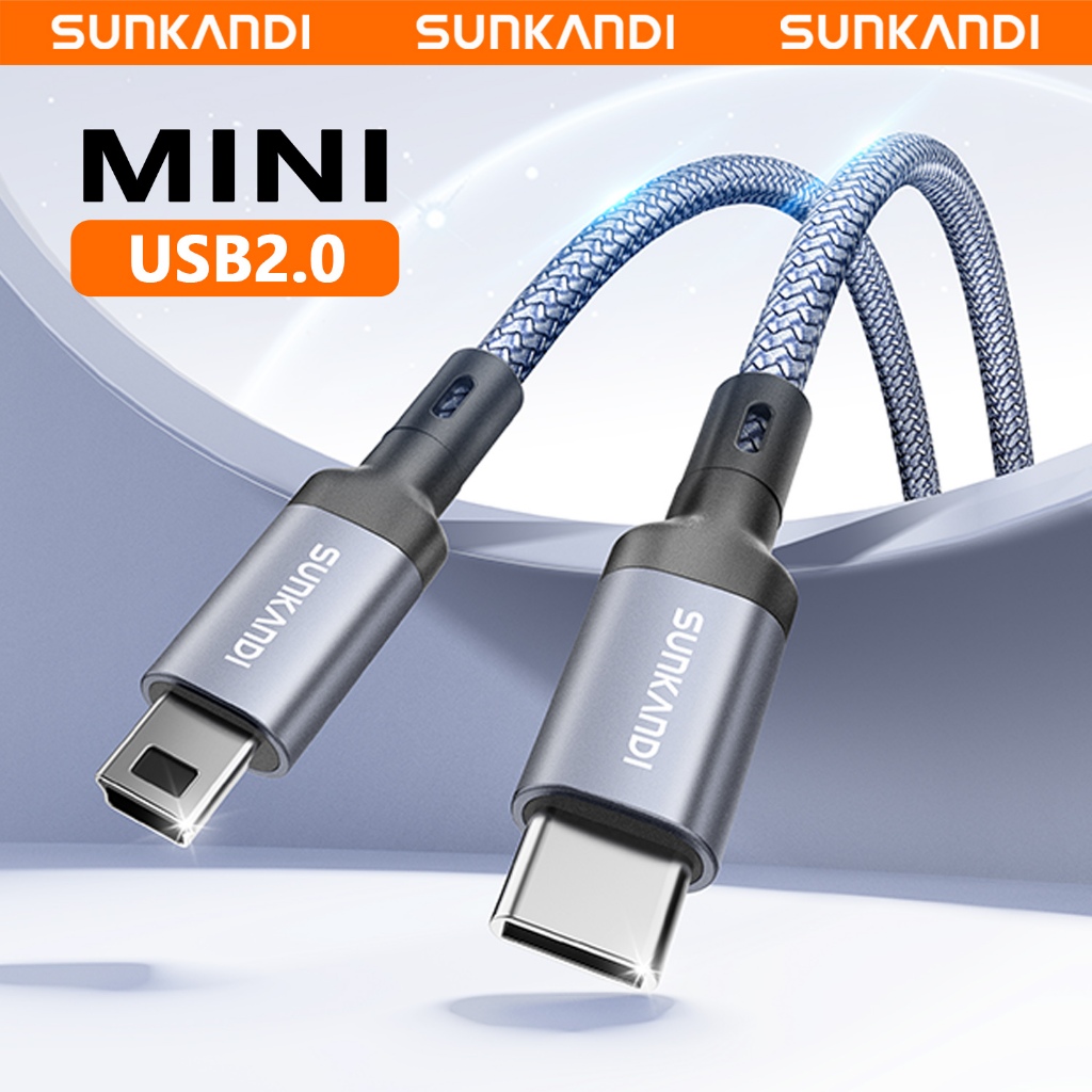 SUNKANDI Mini USB Para C Cabo 480Mbps OTG V3 Trançado Câmeras Dashcams Mp3 4