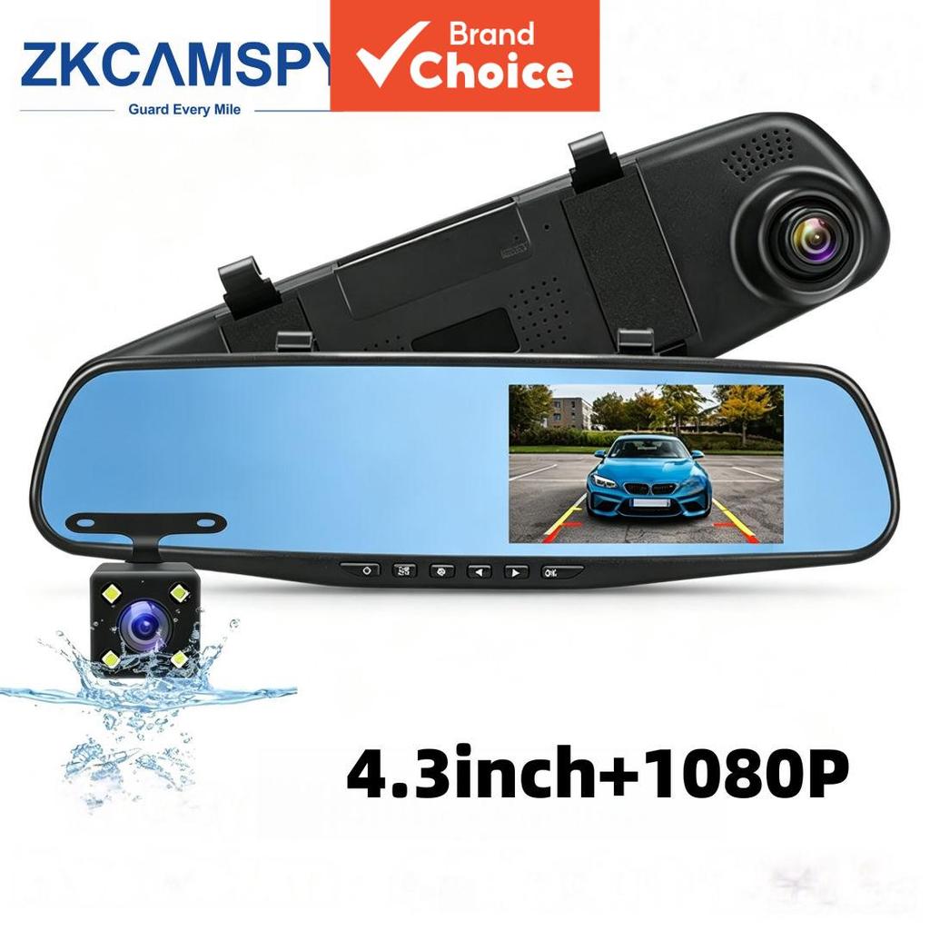 Dashcam 4.3 Polegadas Ips Car Dvr Recorder Espelho Retrovisor De Lente Dupla Com Câmera De Backup 1080p