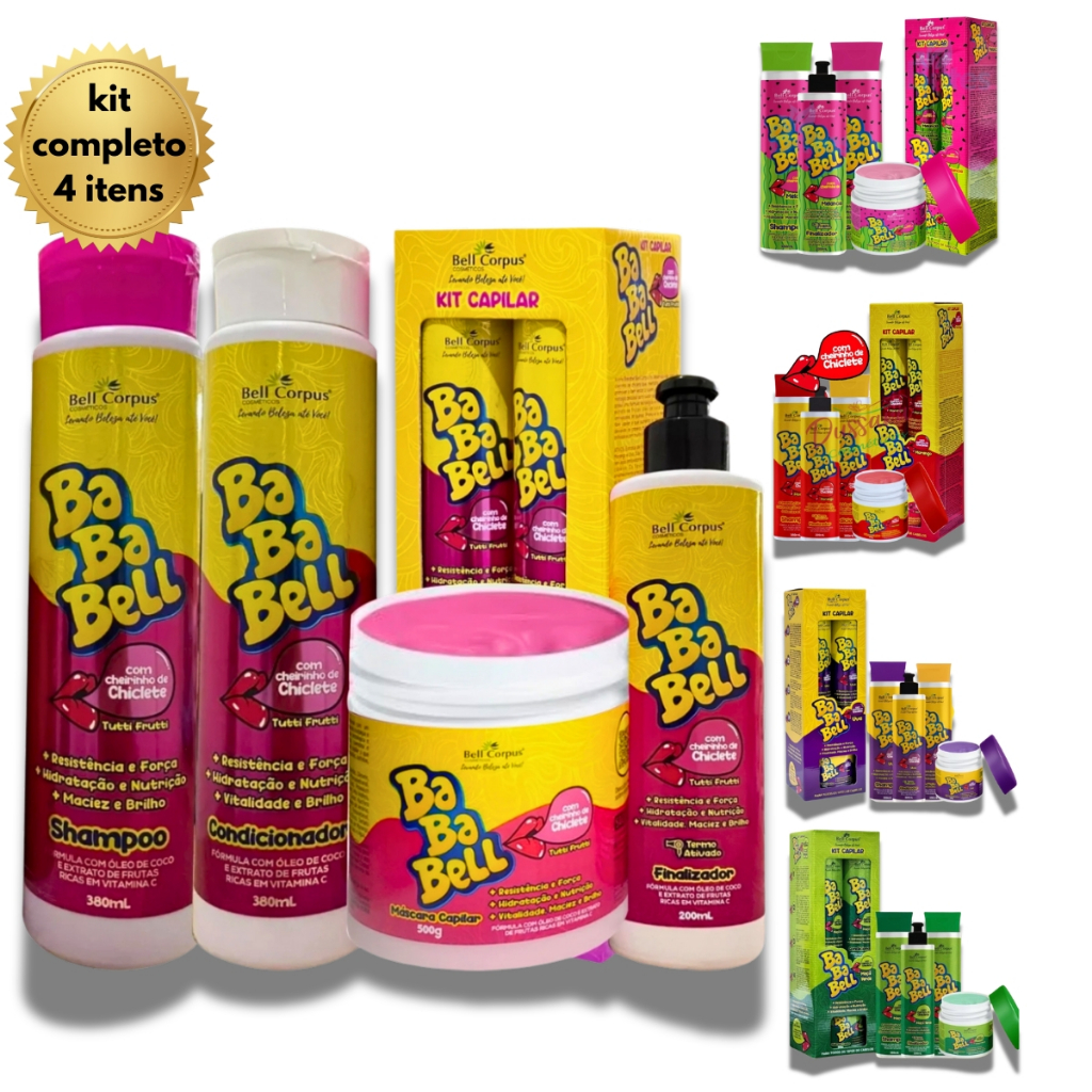 Kit Capilar Bababell Bell Corpus – Tutti Frutti, Maçã Verde, Melancia, Morango, Uva –Nutrição para Todos os cabelos