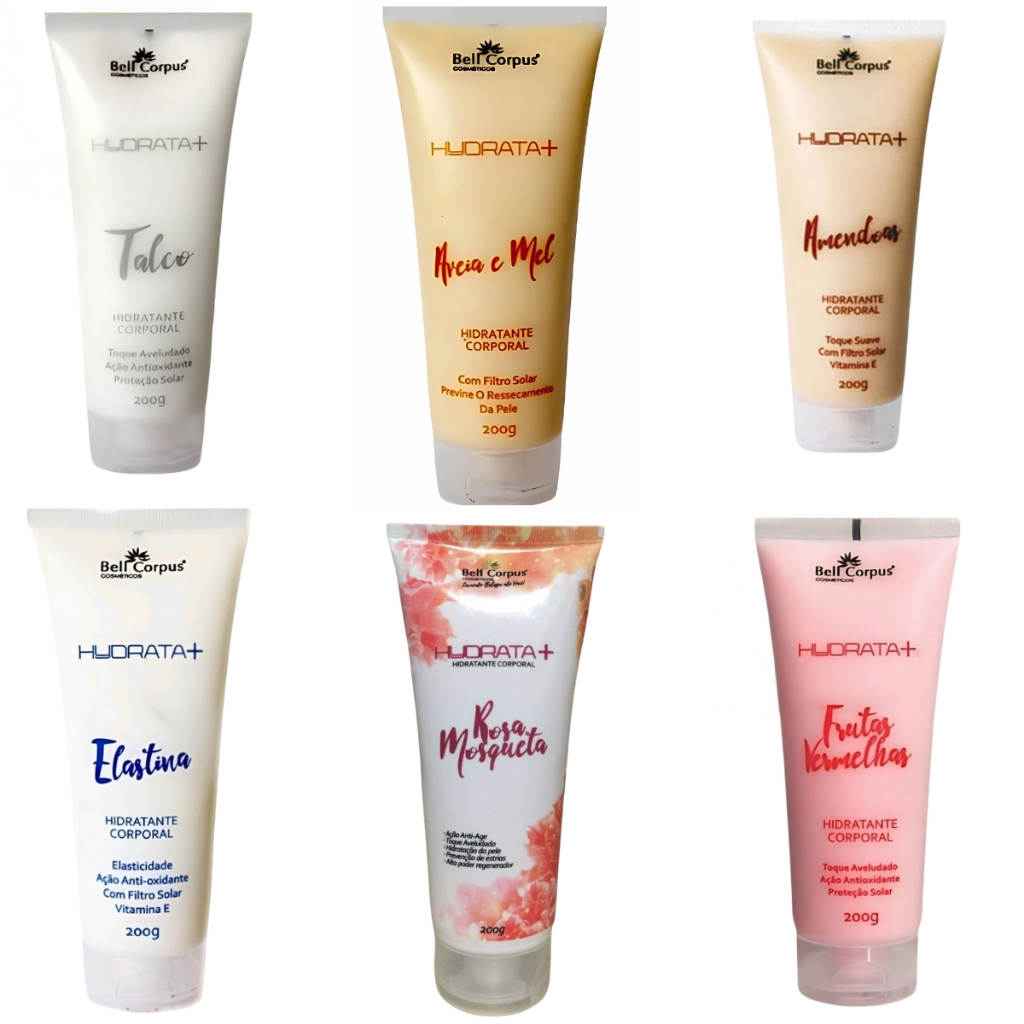 Creme Hidratante Bell Corpus–Talco-Rosa Mosqueta-Aveia e Mel, Amêndoas, Frutas Vermelhas ou Elastina