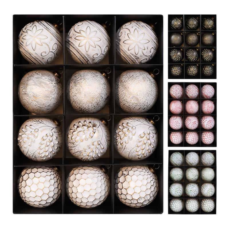 12pcs 8cm Bolas Suspensas De Natal Vintage Plástico Pintado Bola Faça Você Mesmo