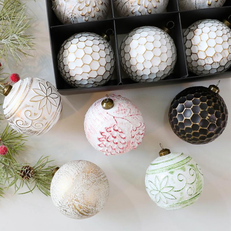 12pcs 8cm Bolas Suspensas De Natal Bola Pintada De Plástico Vintage