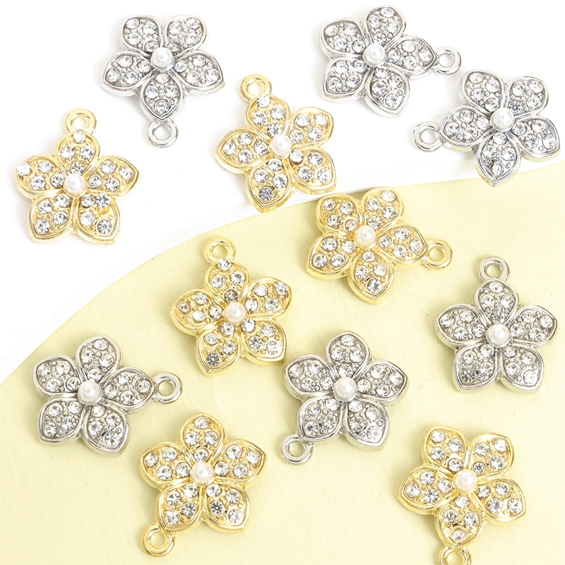 10pcs Delicado Pearl & Rhinestones Inlaid Sakura Cherry Blossom Charms Ladies Daily Dating Wear Elegant Jewelry