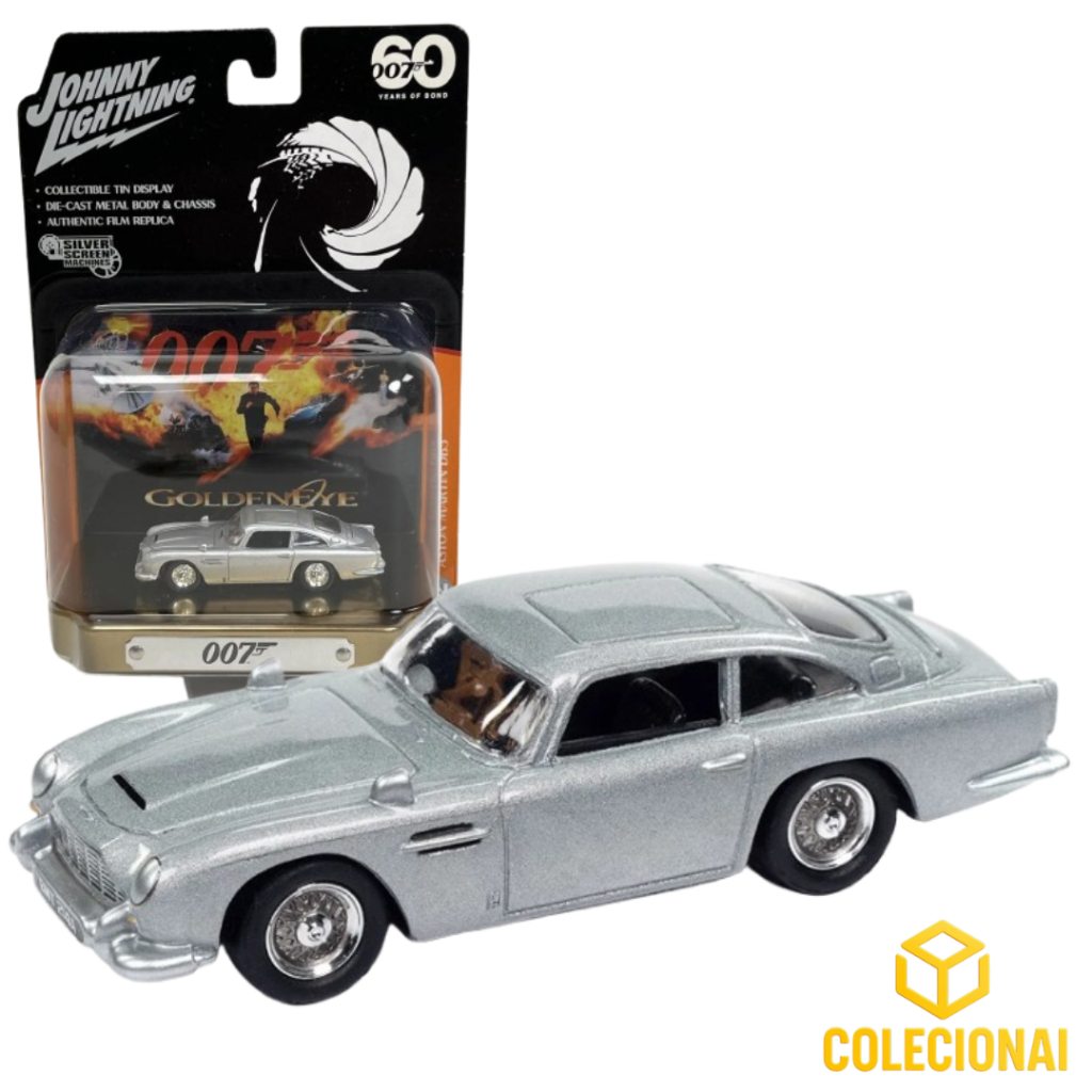 Miniatura 1:64 Aston Martin DB5 James Bond 007 Johnny Lightning Coleção 60 Anos Rara Metal Die-Cast Original Lacrado