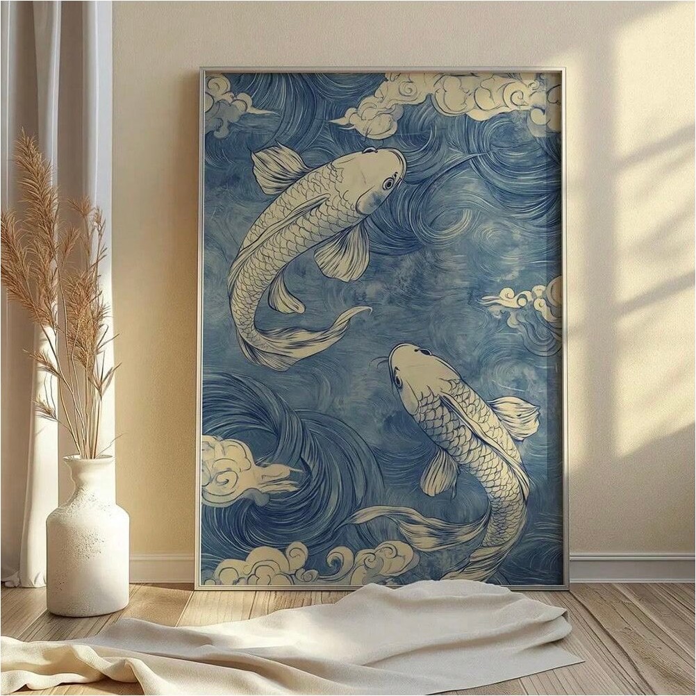 Quadros decorativos Carpas Koi Peixe Azul Oriental (1 peça)