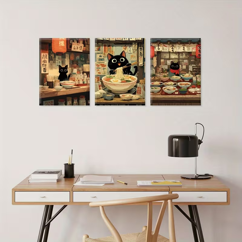 Kit 3 Quadros Ramen Japonês Anime Manga Culinária Oriental Gatinho  Geek Decoração Moderna Oferta