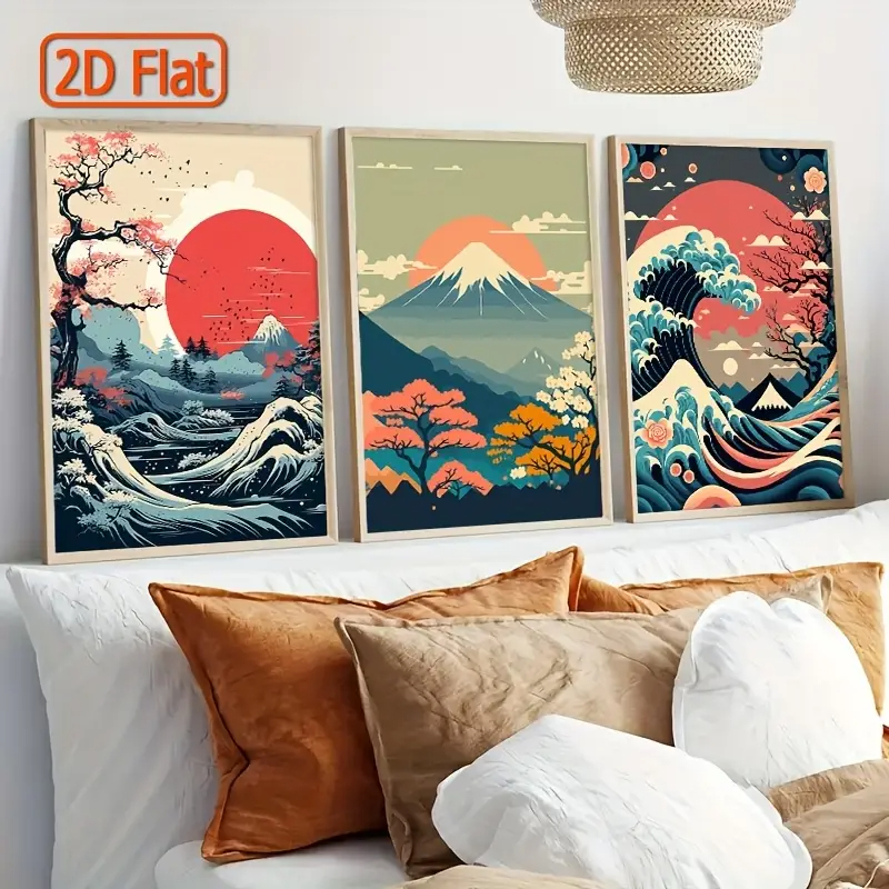 Arte oriental com alma: Cores vibrantes e serenidade para seu espaço Kit 3 quadros