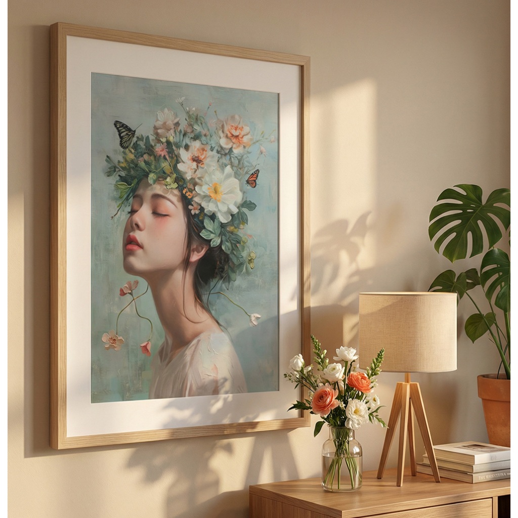 Quadro Feminino Para Quarto Casal Quadro Decorativo Sala Com Moldura Quadro De Flores Arte Oriental