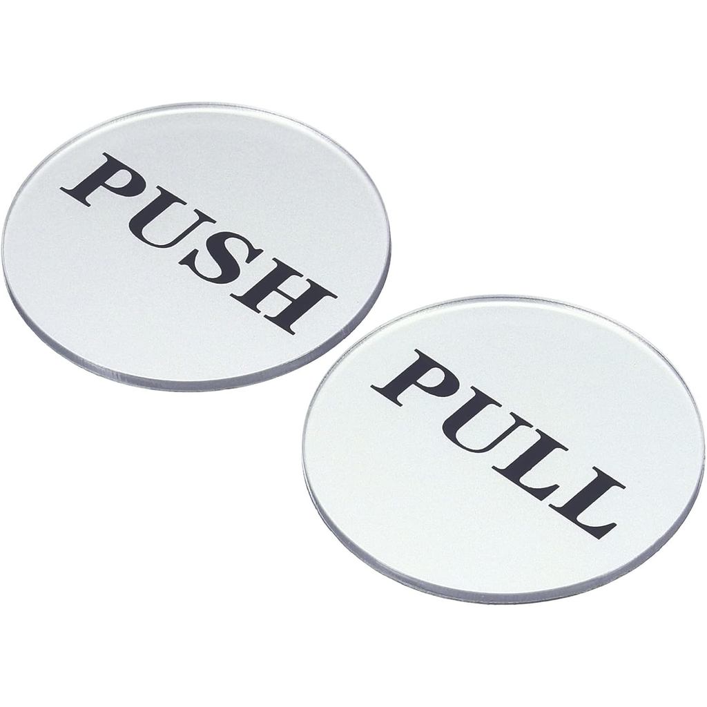 PATIKIL Push Pull Door Sign, 2 Pack Self-Adhesive Round Acrylic Gate Sticker Wall Marker for Office Store Shop, Silver
