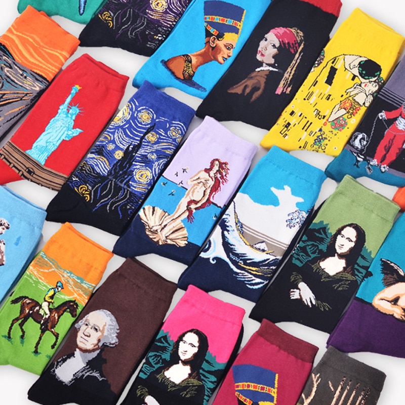 Cotton Socks Men Starry Night Winter Retro Women Personality Art Van Gogh Socks Funny Happy Oil Painting Male Sock