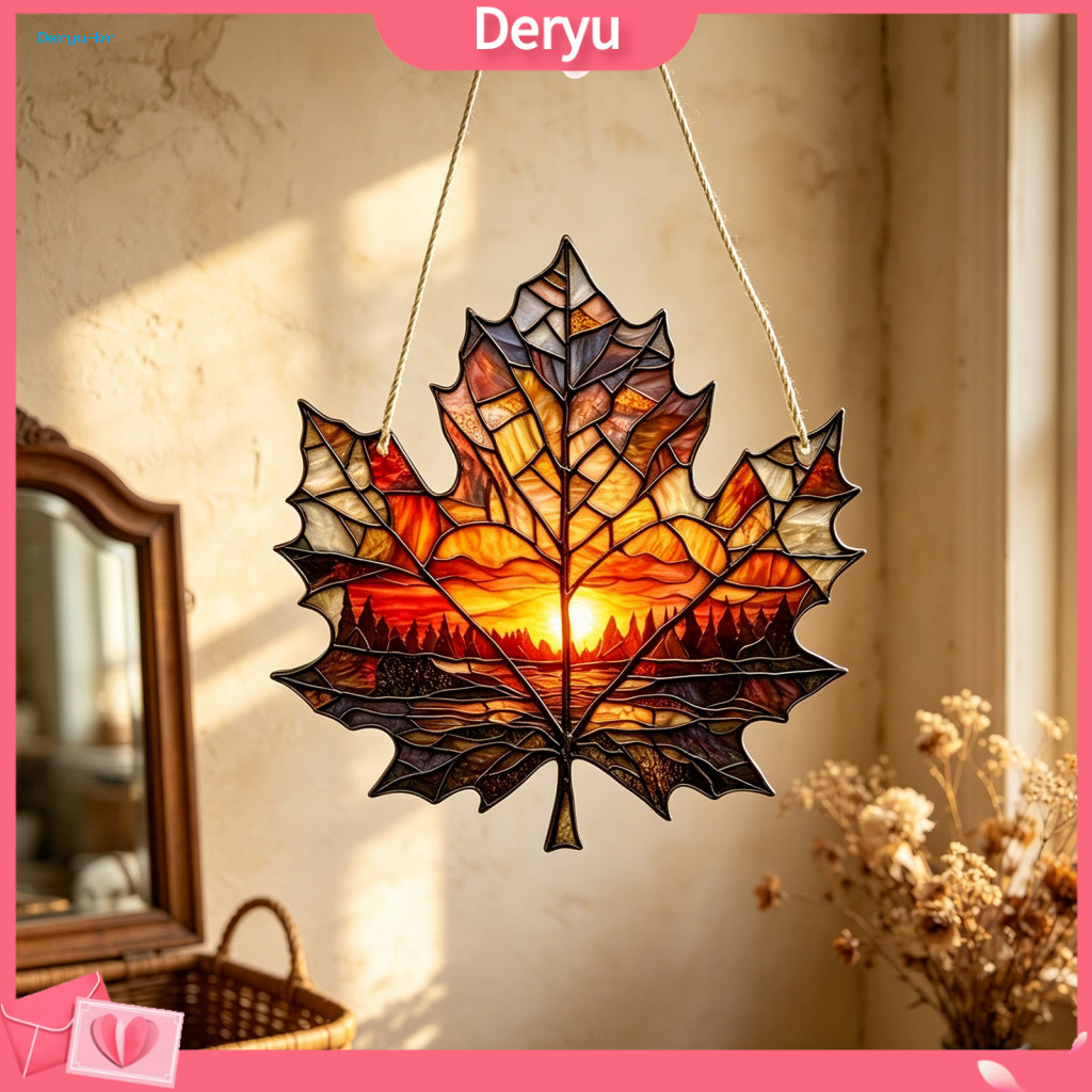 Autumn Maple Leaf Suncatcher Wall Art Acrylic Hanging Decoration Stained Glass Effect Window Ornament for Room Bedroom