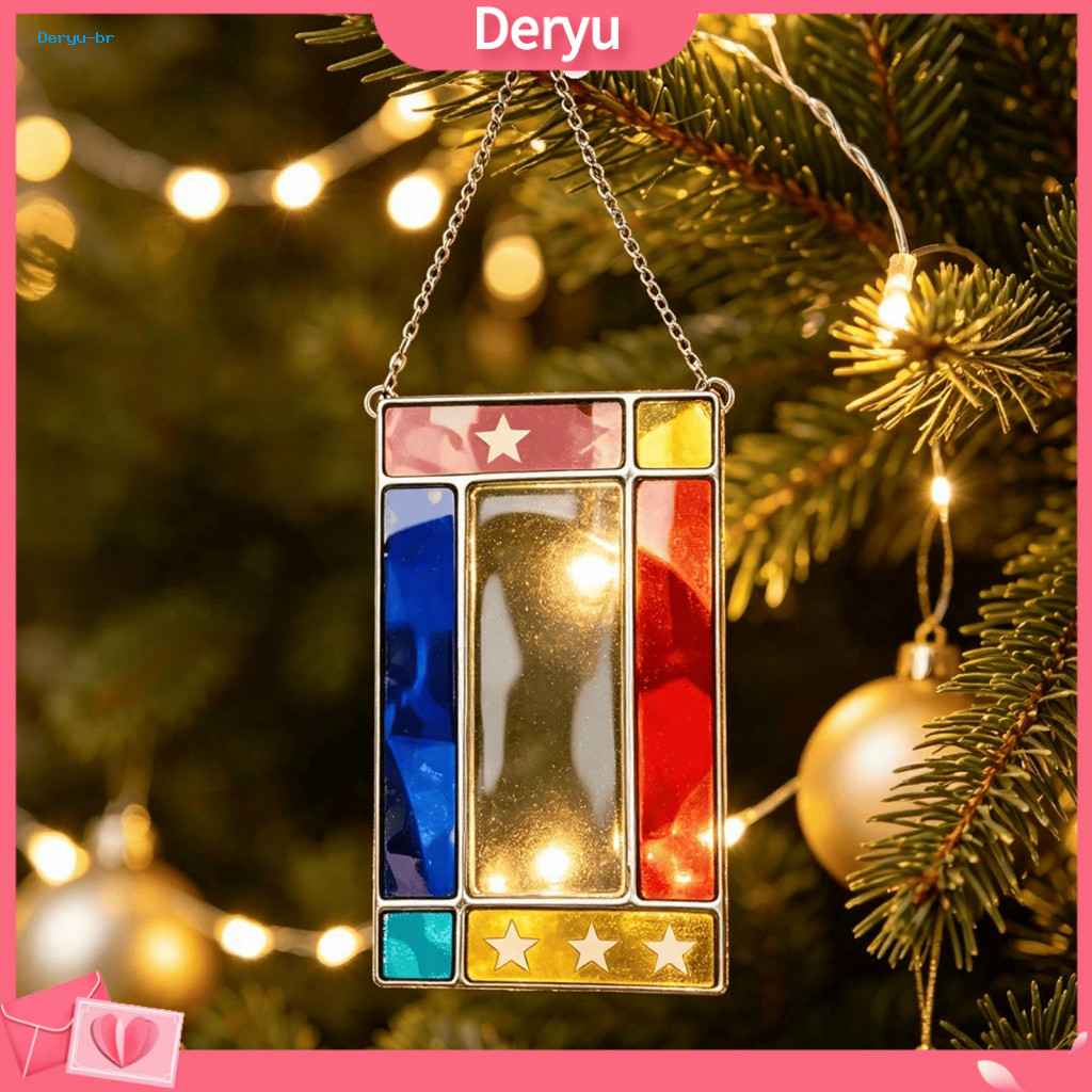 Stained Glass Window Hanging Christmas Tree Ornament Retro Acrylic Photo Frame Light Catcher with Chain – Transparent