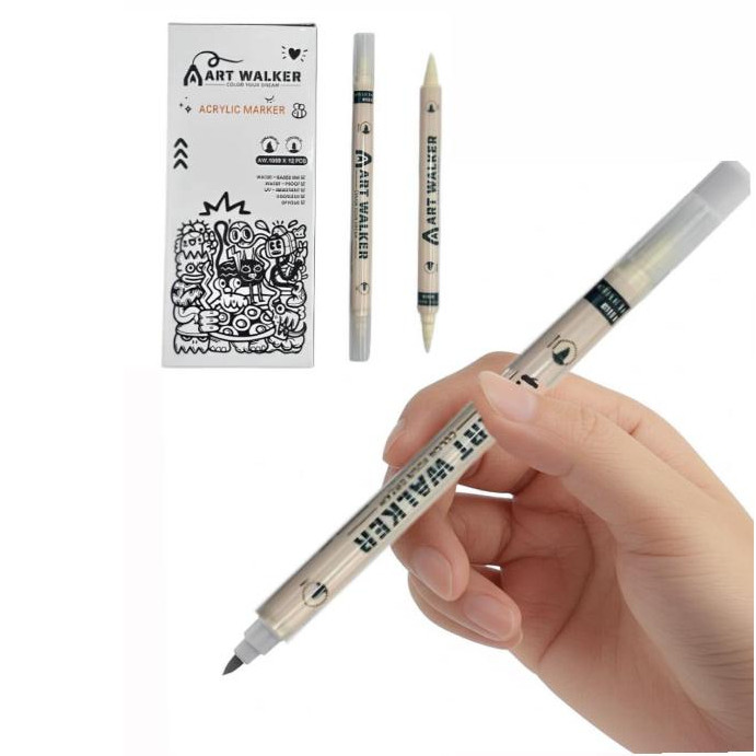 Kit 12PCS Canetas Marcadoras Acrílicas Ponta Dupla Permanente Para Desenho Branca