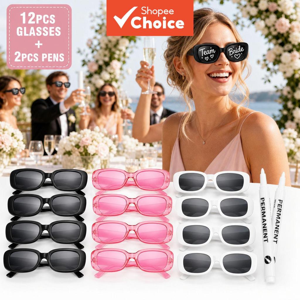 12pçs Óculos De Sol Quadrados Retrô Personalizados Para Casamento Com 2 Canetas Faça Você Mesmo Festas De Aniversário