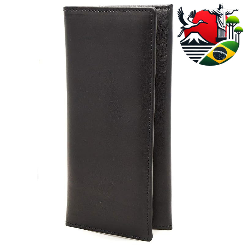 Black Tochigi Leather Long Wallet, Genuine Vegetable-Tanned Cowhide, Slim Bifold with Coin Pocket and Multiple Card Slot
