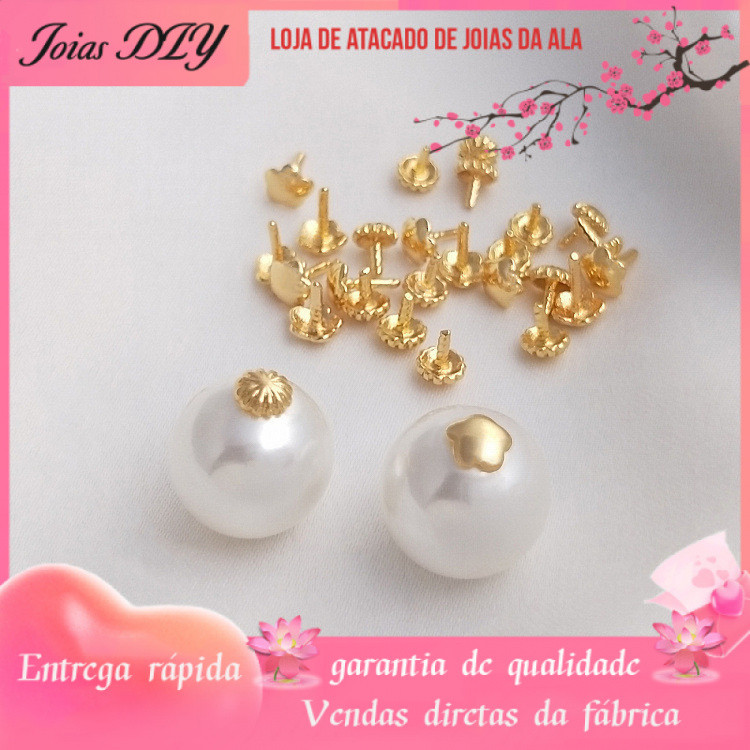 14K banhado a ouro cor-preservando contas em forma de flor conectando unhas cristal pérola buraco entupimento cabeça grâ
