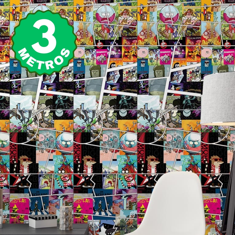 Papel de Parede Adesivo Apenas um Show Cartoon Network Colorido Quarto Infantil Lavável 3 Metros