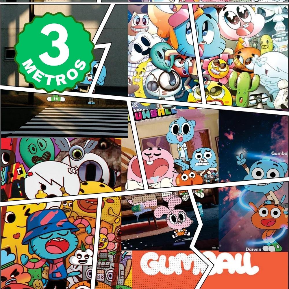 Papel de Parede Adesivo Gumball o incrível mundo Cartoon Quarto Infantil Lavável 3 Metros