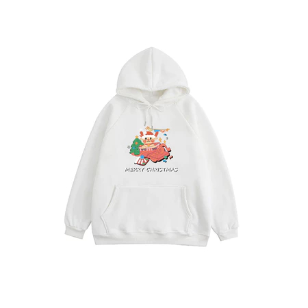 Natal Cartoon Elk Hoodie Feminino Grande Estilo Universitário Solto Manga Comprida Moletom Com Capuz