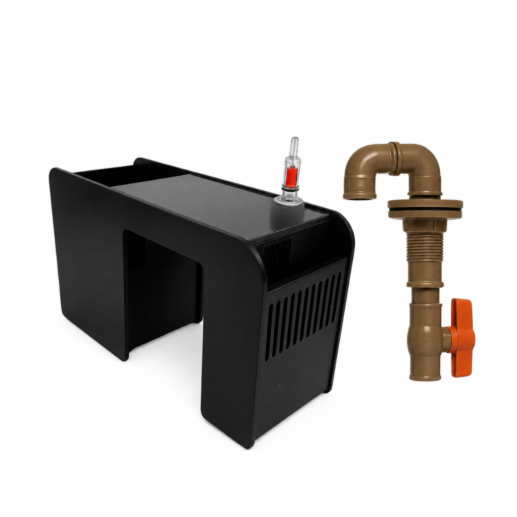 Caixa Overflow T15 para Sump Aquário sem Furo com Registro e Conexões com Kit Hidráulico