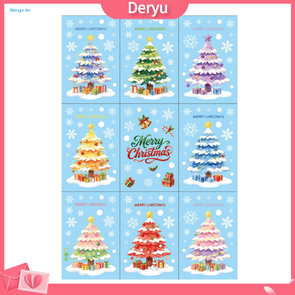 Christmas Window Clings Decorative Glass Stickers 9pcs Macaron Tree Reusable Snowflake for Holiday Decoration Festive fo