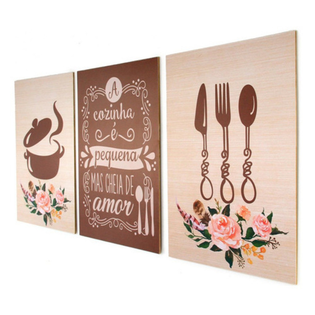 KIT 3 Decorative Frame Kitchen Cookware And Cutlery Brown Gourmet Color Brown cooke