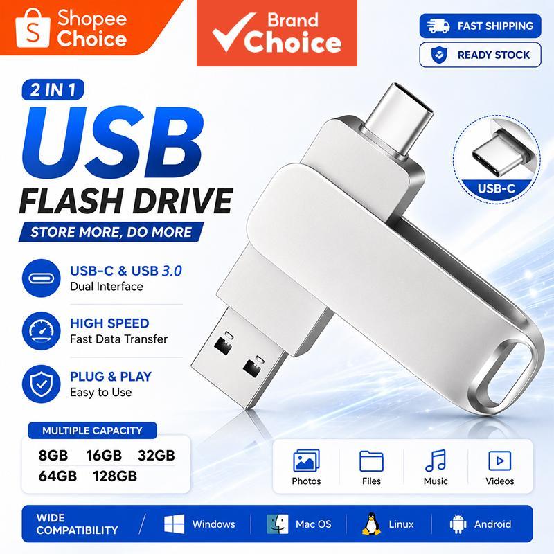 Pen drive USB 3.0 dual Type-C 128 GB 64 GB 32 GB para carro, transferência ultrarrápida, armazenamento de escritório e