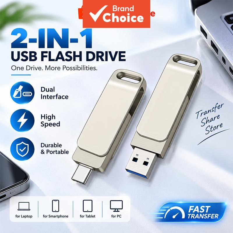 Unidade Flash USB Tipo C 2 Em 1 3.0 Dual OTG Memory Stick 16GB 32GB 64GB 128GB Pen Drive Para Telefone E Computador