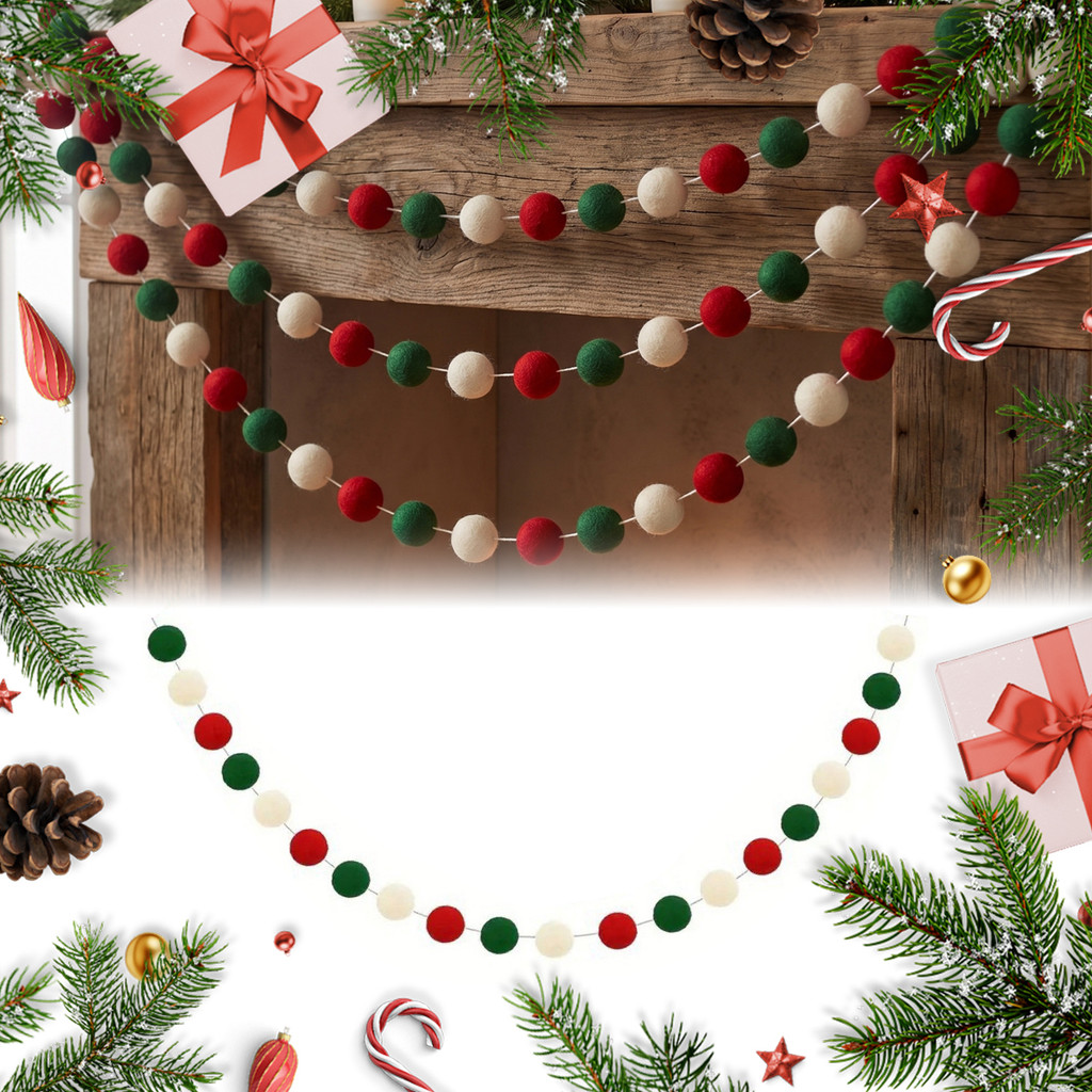 Dallas 78.8 Polegadas Natal Pom Garland , Vermelho Verde Branco 20/30 Bolas De Pompom Enfeites De Guirlanda Para Árvore