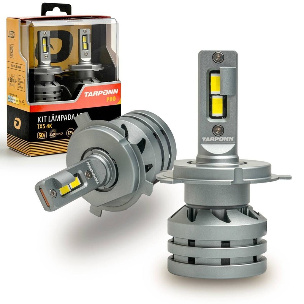 Kit Lâmpada LED TX5 Pro H4 4000K 5500lm Alta Potência Branco Quente Automotiva Tarponn
