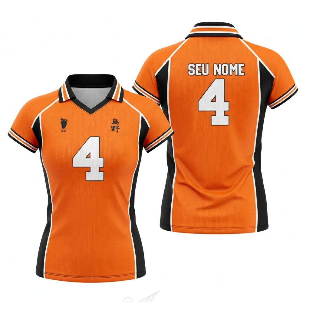 Camisa Feminina Baby Look Karasuno - anime haikyuu - CAMISETA DRY FIT PREMIUM - com nome e números personalizáveis