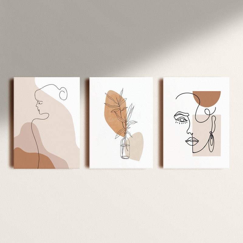 Kit Quadros Decorativo  MINIMALIST WOMAN 3 peças 20x28 mdf alta qualidade