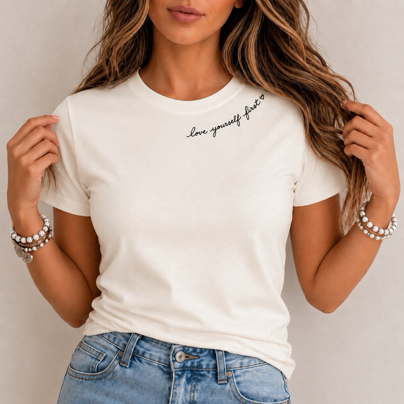 Camiseta Blusa Feminina Vintage Blessed T-shirt Justa Algodão Minimalist Basico escrita Marrom Preto e Off White