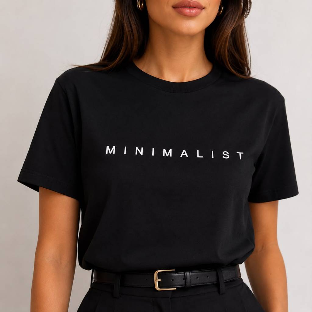 T-shirt Minimalist Feminina Preta Sensorial 3D Casual Básica 100% Algodão