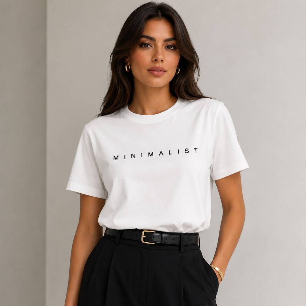 Blusa Tshirt Feminina Básica Minimalist Branca Sensorial Casual Manga Curta