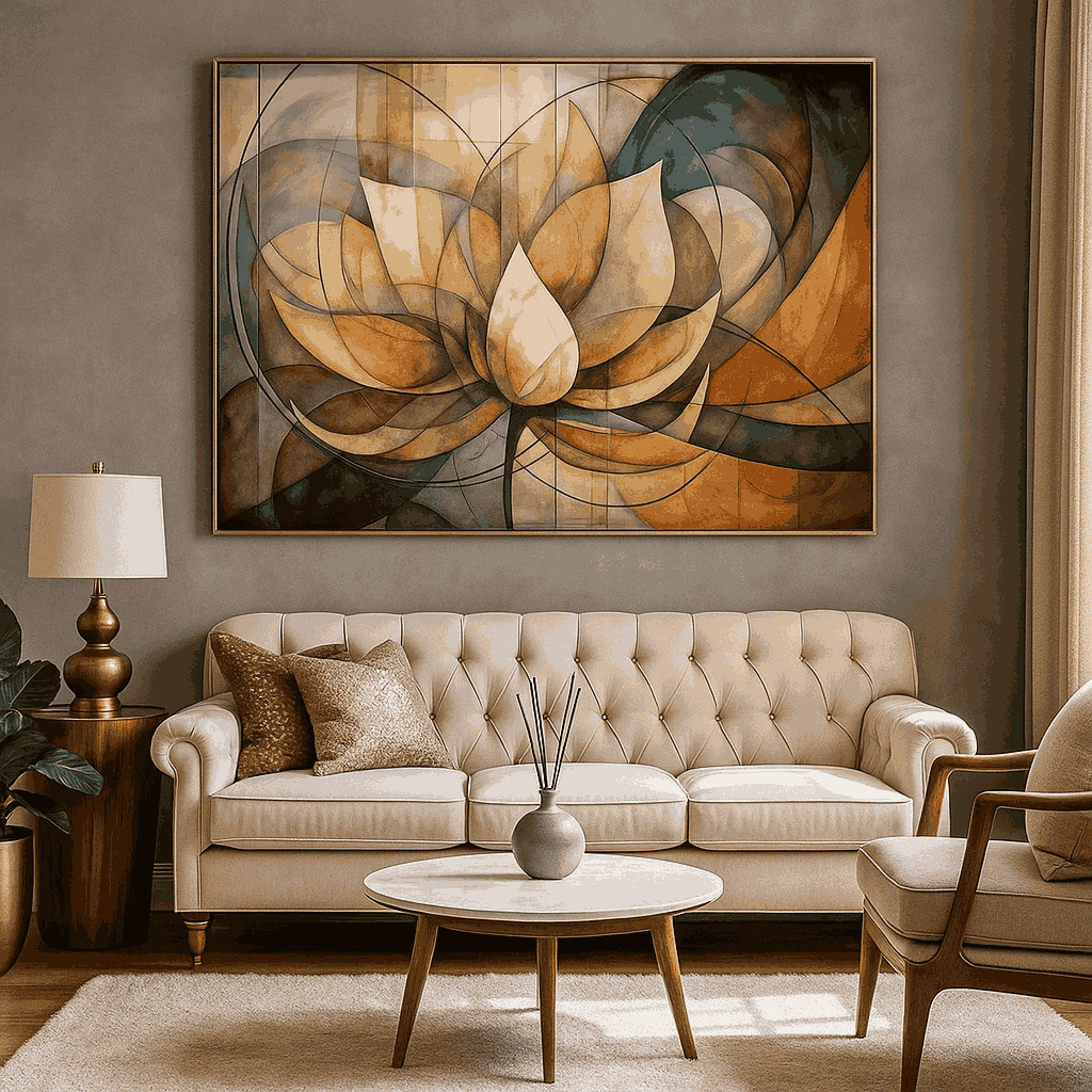 Quadro Decorativo Harmonia Abstrata Florescer da Alma Flor de Lótus Cabiceira de Cama lojas Minimalist Sala, Quarto